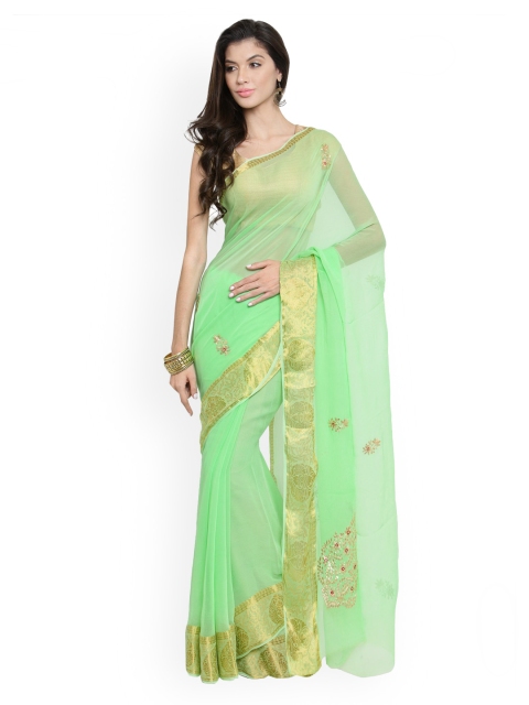 

Geroo Jaipur Sea Green Pure Georgette Embroidered Saree