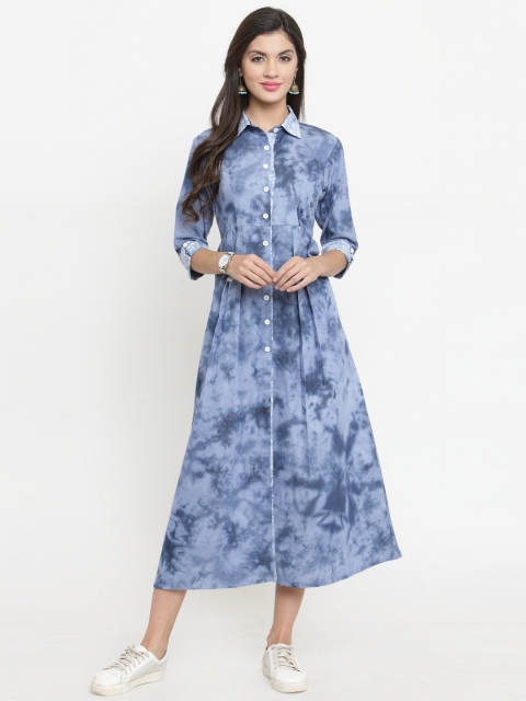 

Indibelle Women Blue Dyed Denim Fit and Flare Dress