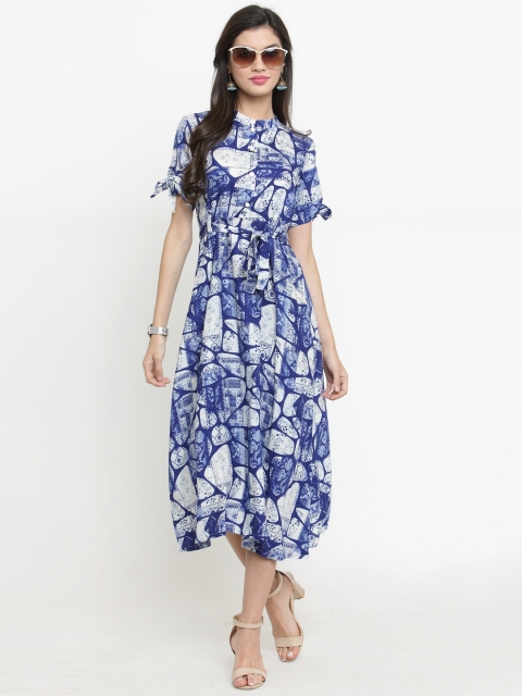 

Indibelle Women Blue Printed Fit and Flare Dress