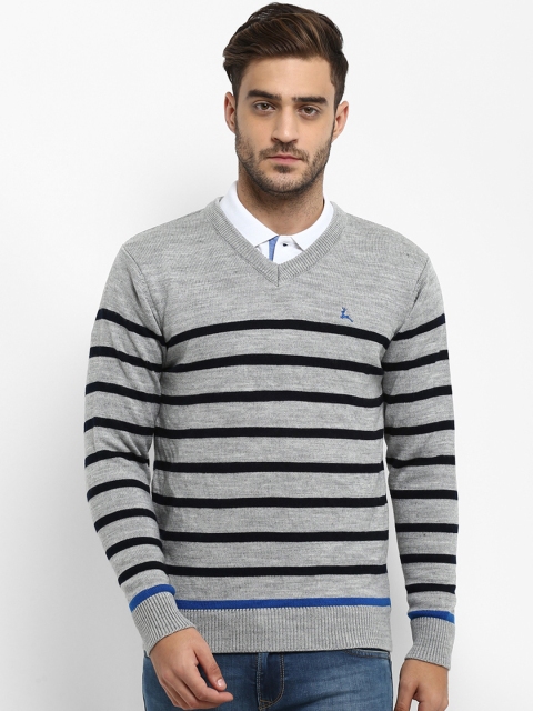 

Parx Men Grey Striped Pullover