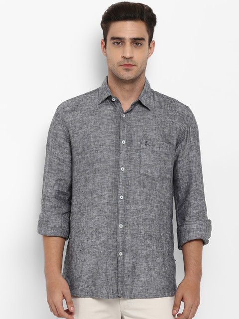 

Parx Men Grey Slim Fit Self Design Linen Casual Shirt