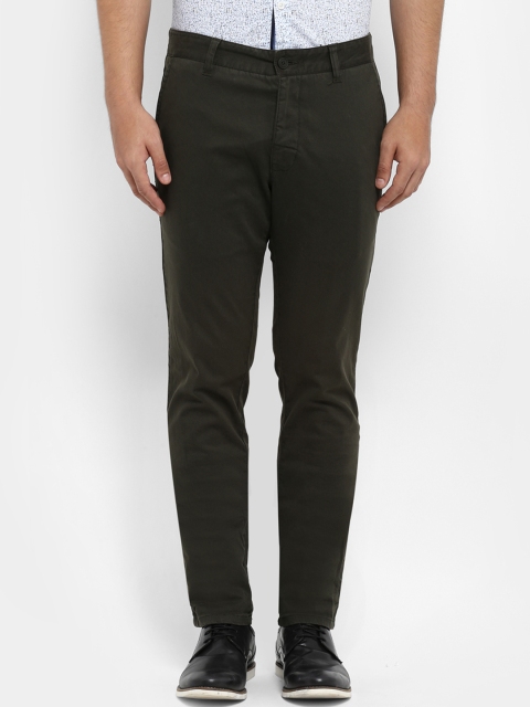

Parx Men Olive Green Slim Fit Self Design Regular Trousers