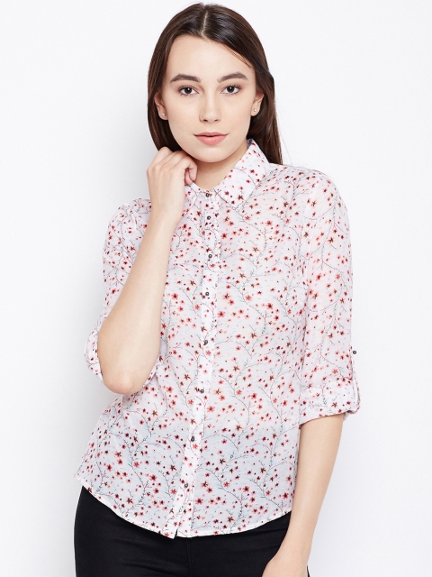 

Oxolloxo Women Off-White & Orange Regular Fit Printed Casual Shirt