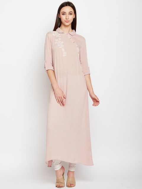 

Oxolloxo Women Pink Embroidered A-Line Kurta