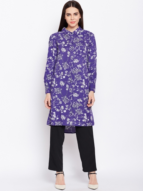 

Oxolloxo Women Purple & White Printed A-Line Kurta
