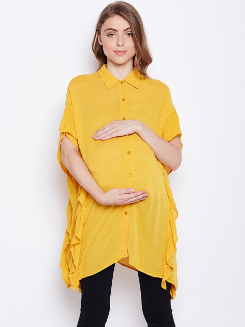 

Oxolloxo Women Yellow Regular Fit Solid Maternity Shirt