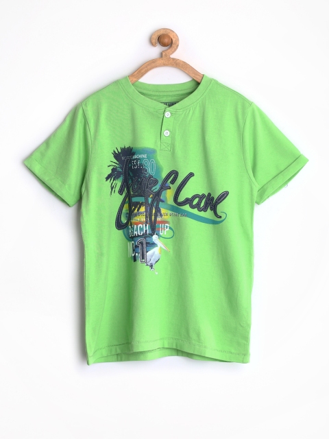 

Rockstar by Flying Machine Boys Green Printed Henley T-shirt