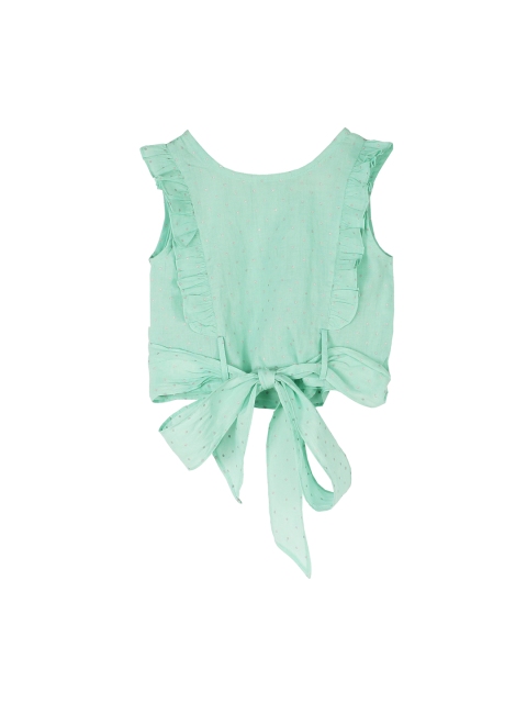 

My Little Lambs Girls Sea Green Printed Boxy Top