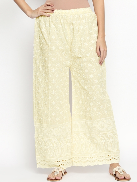 

Ishin Women Beige Embroidered Wide Leg Palazzos