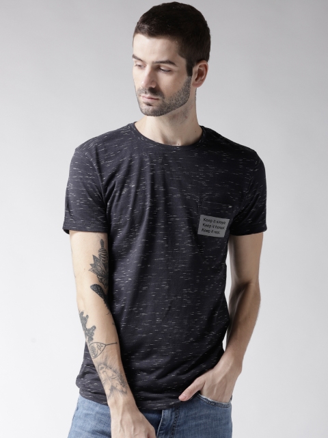 

GAS Men Navy Blue Solid Round Neck T-shirt