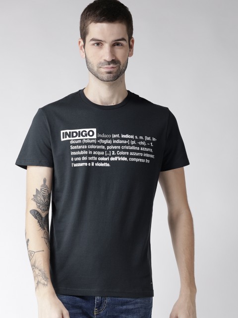 

GAS Men Navy Blue Printed Round Neck T-shirt