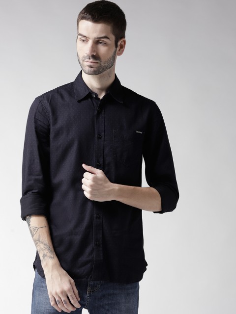 

GAS Men Navy Blue Printed Regular Fit Casual Shirt