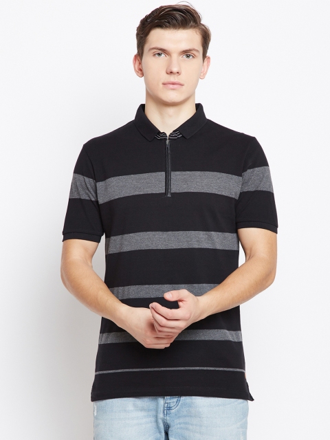 

Crimsoune Club Men Black Striped Polo Collar Slim Fit T-shirt
