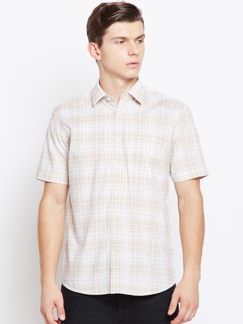 

Crimsoune Club Men Beige & Off-White Slim Fit Checked Casual Shirt