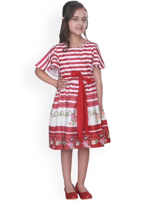 

CUTECUMBER Girls Red Striped Fit and Flare Dress