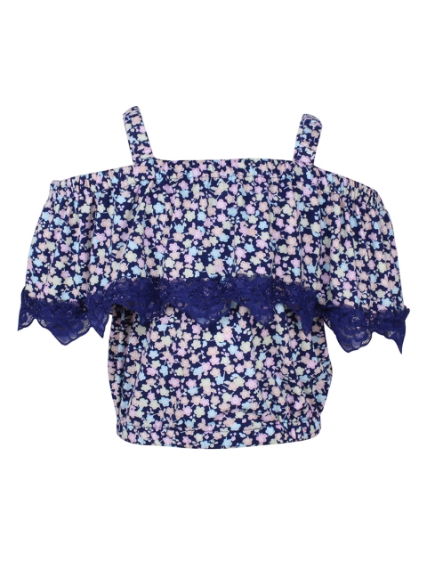 

CUTECUMBER Girls Navy Blue Printed Blouson Top