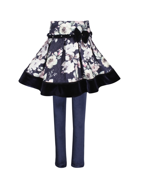 

CUTECUMBER Girls Navy Blue Floral Printed Skirt