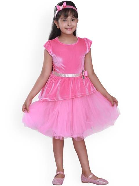 

CUTECUMBER Girls Pink Solid Fit and Flare Dress
