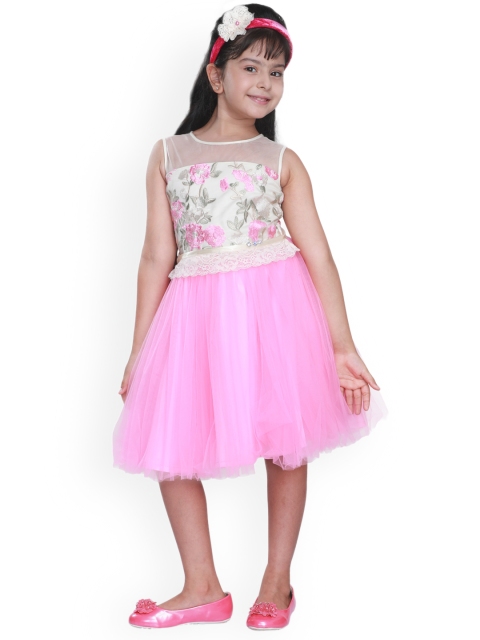 

CUTECUMBER Girls Pink Self Design Fit and Flare Dress