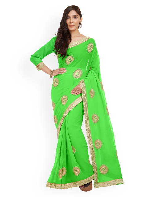 

Mirchi Fashion Green Woven Design Poly Chiffon Saree