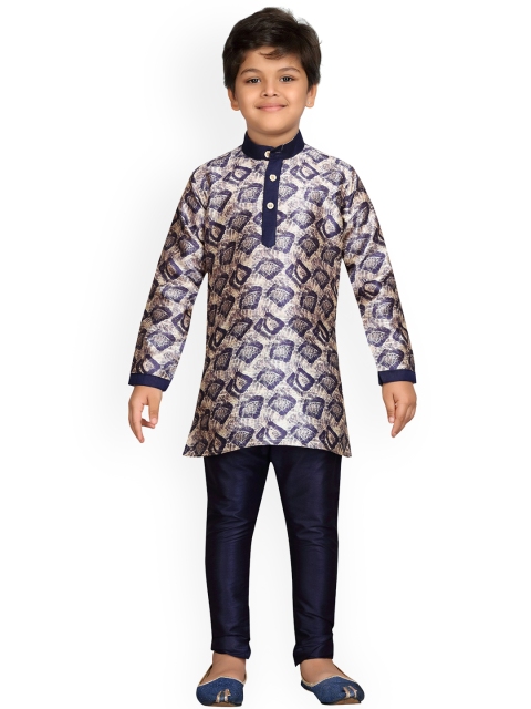 

Aj DEZInES Boys Blue & Beige Printed Kurta with Pyjamas