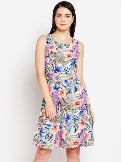 

WISSTLER Women Multicoloured Tropical Print Fit and Flare Dress, Multi