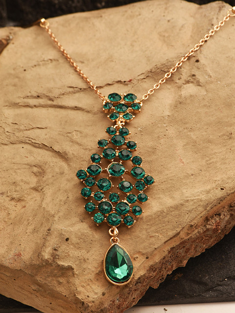 

JewelRush Gold-Toned & Green Embellished Headchain