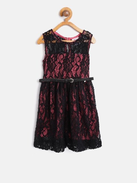 

612 league Girls Black Lace Fit and Flare Dress