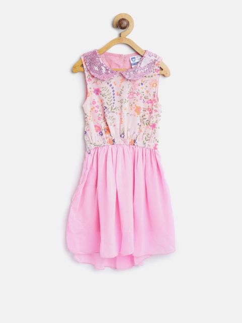 

612 league Girls Pink Floral Print Fit & Flare Dress