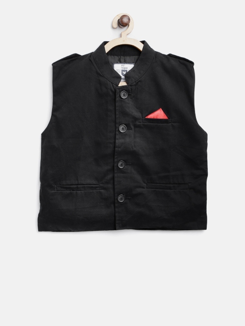 

612 league Boys Black Solid Nehru Jacket