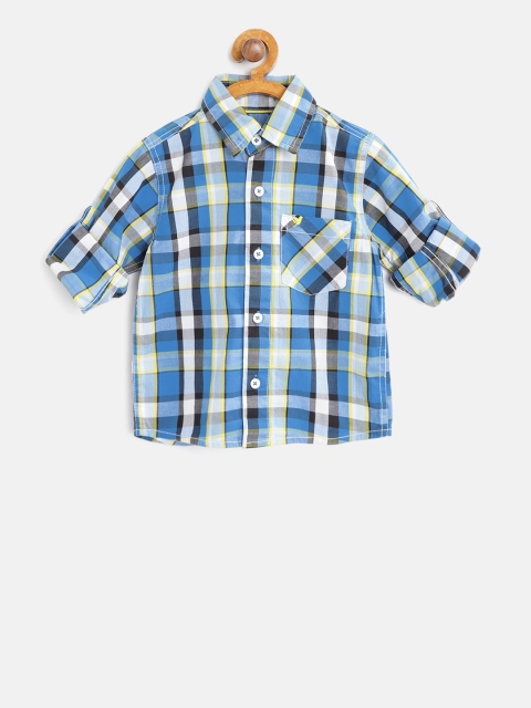 

612 league Boys Blue & Black Regular Fit Checked Casual Shirt