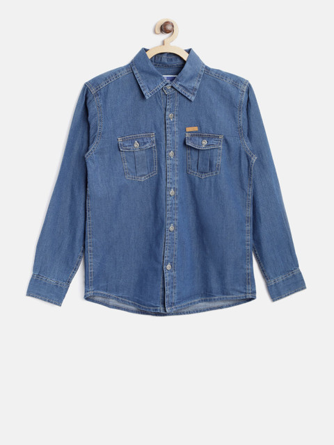 

612 league Boys Blue Regular Fit Solid Denim Shirt