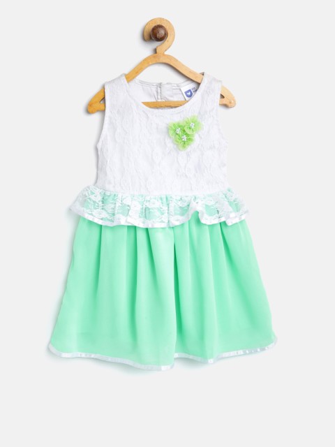 

612 league Girls Off-White & Green Lace Fit & Flare Dress