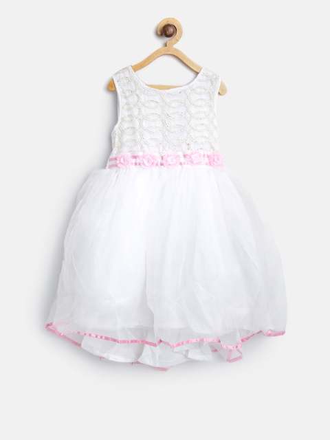 

612 league Girls Off-White Self Design Fit and Flare Dress