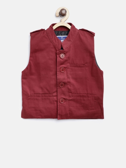 

612 league Boys Maroon Solid Pure Cotton Nehru Jacket