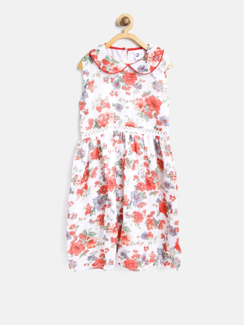 

612 league Girls Off-White & Red Floral Print Fit & Flare Dress