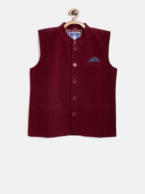 

612 league Boys Maroon Solid Nehru Jacket