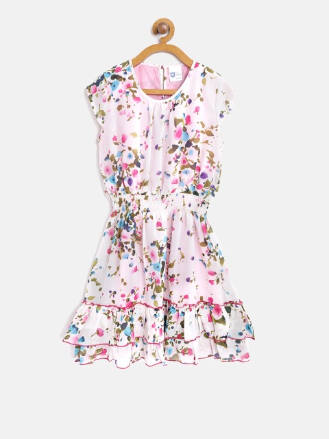 

612 league Girls Pink & Green Printed Fit & Flare Dress