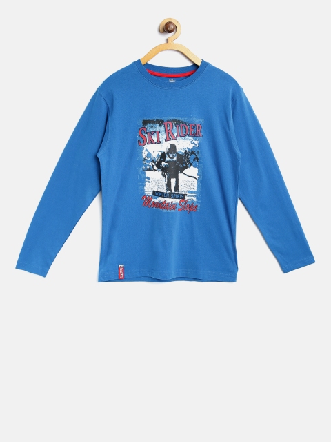

612 league Boys Blue Printed Round Neck T-shirt