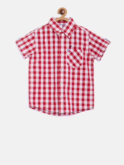 

612 league Boys Red & Off-White Regular Fit Checked Casual Shirt