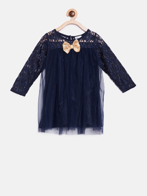 

612 league Girls Navy Blue Lace A-Line Dress