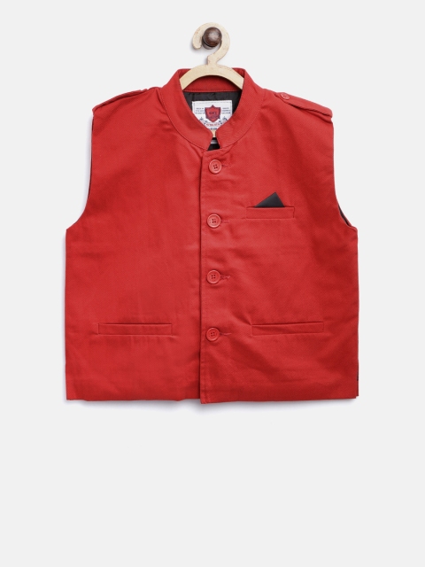 

612 league Boys Red Solid Nehru Jacket