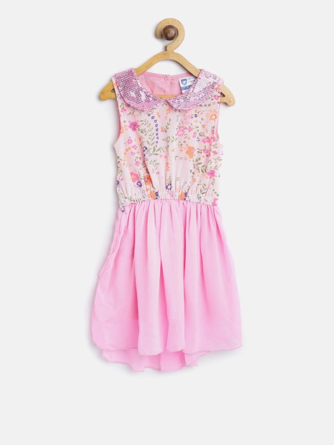 

612 league Girls Pink Floral Print Fit & Flare Dress