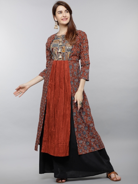 

Vishudh Women Rust & Black Printed Anarkali Kurta