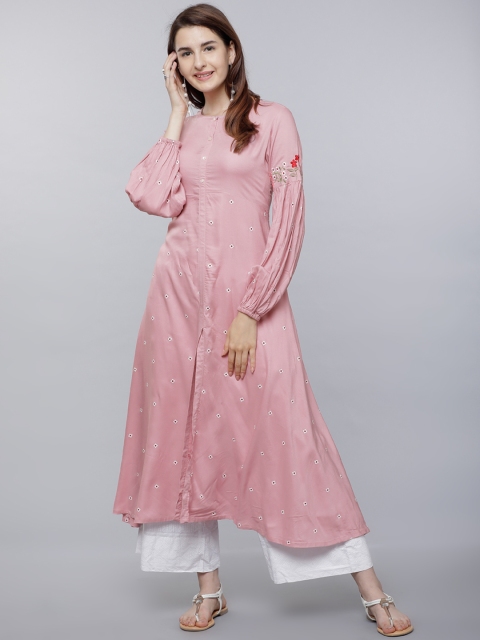 

Vishudh Women Rose Embroidered A-Line Kurta