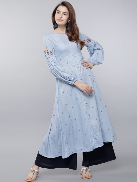 

Vishudh Women Blue Embroidered A-Line Kurta