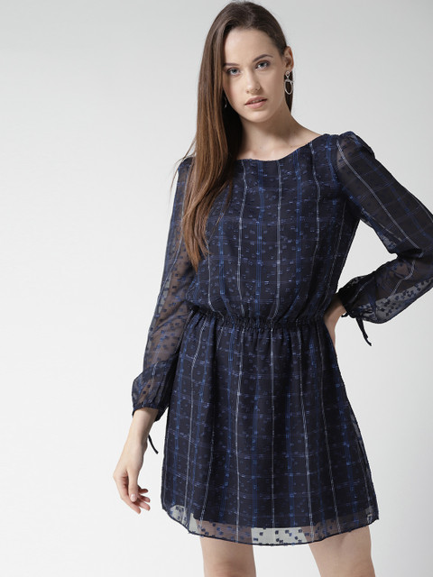 

Tommy Hilfiger Women Navy Blue Self Design Fit & Flare Dress
