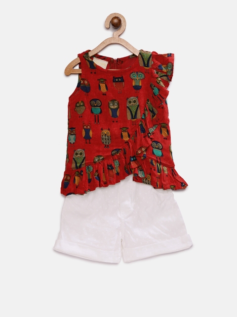

Fairies Forever Girls Red & White Printed Top with Shorts