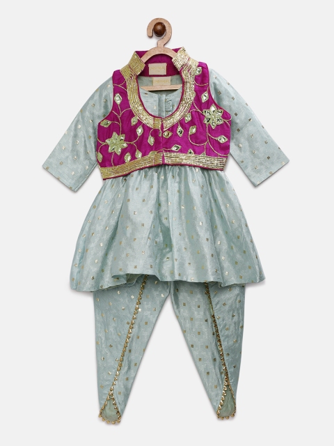 

Fairies Forever Girls Blue & Purple Self Design Kurta with Patiala