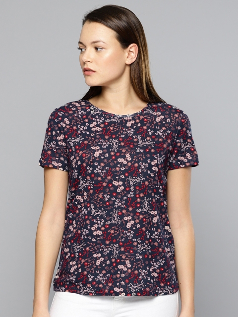 

Chemistry Women Navy & Red Printed Round Neck T-shirt, Navy blue